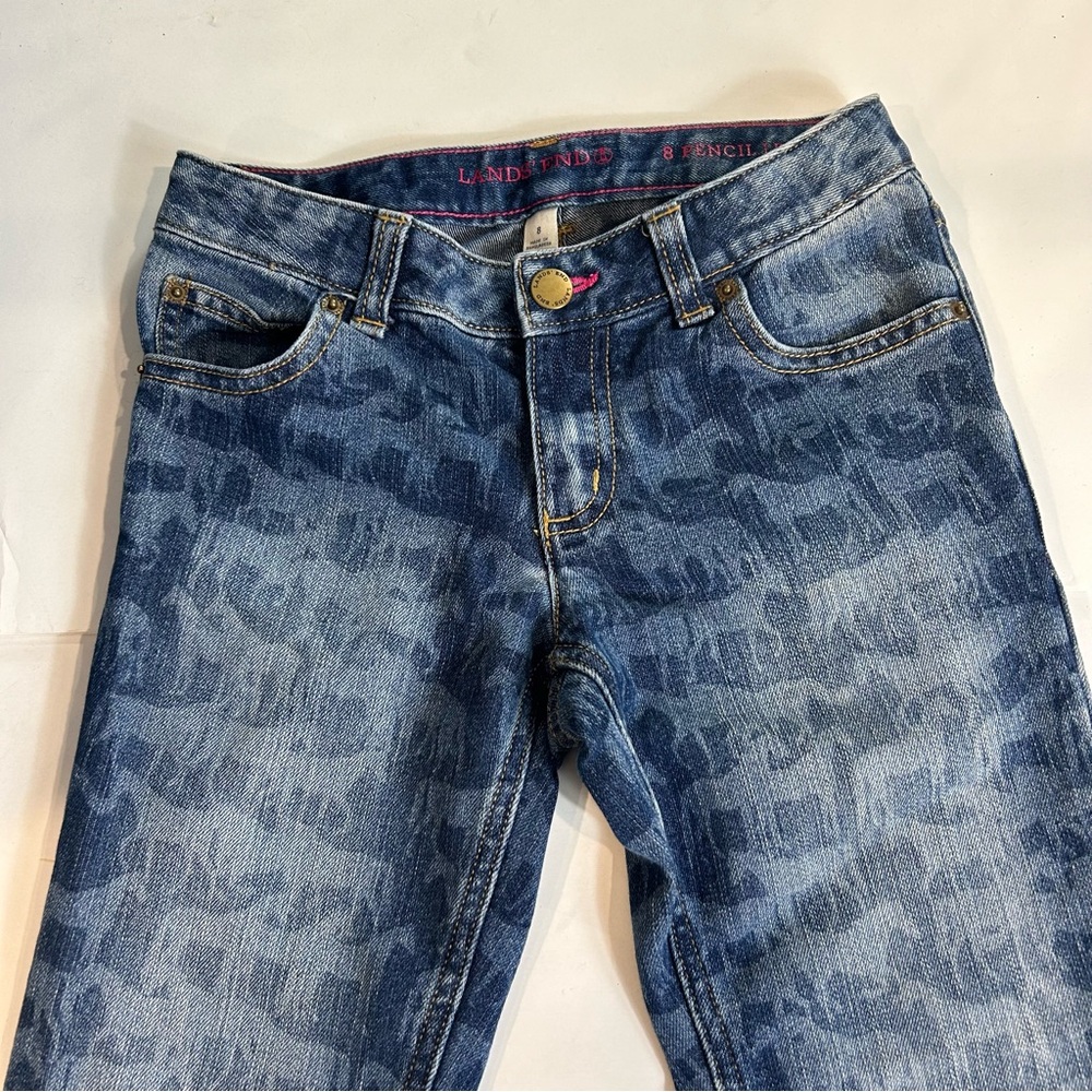 Lands End Dark Blue Denim Horse Print Skinny Jeans Girls Size 8 - Picture 10 of 12
